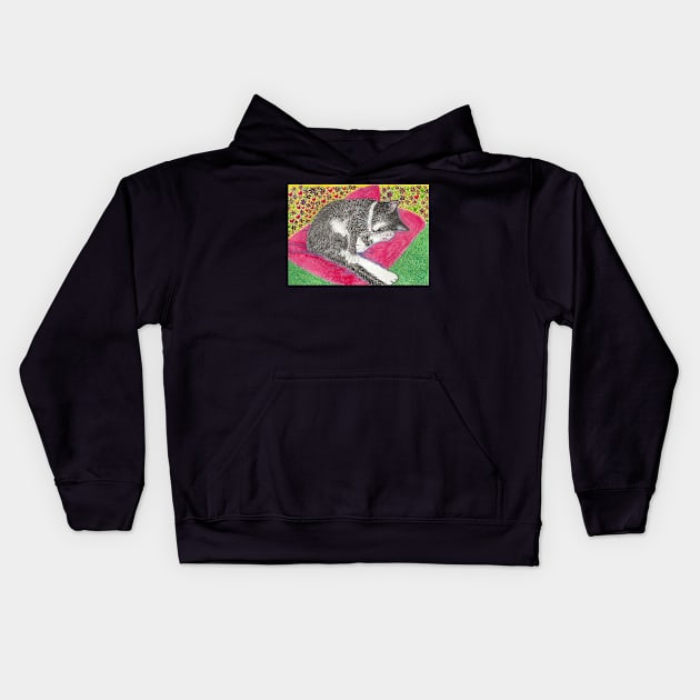 Sleeping tuxedo cat Kids Hoodie by SamsArtworks